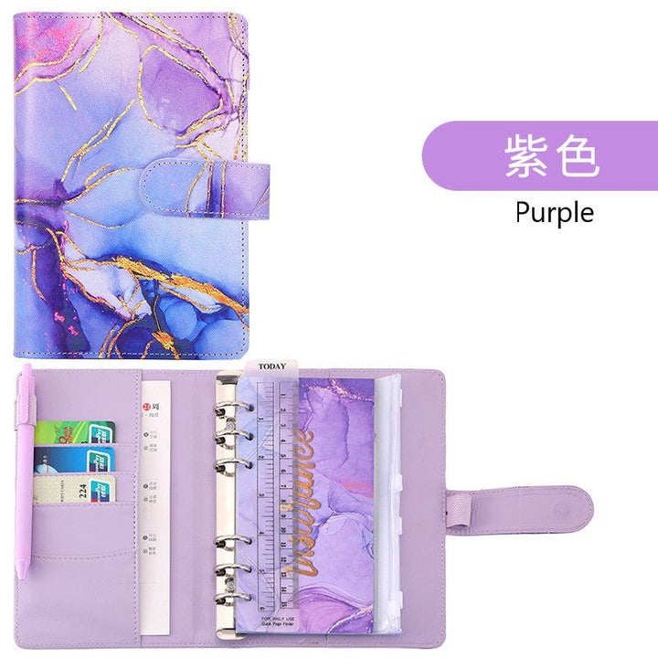 A6 Binder Hand Ledger Marble Notebook Leather PU 6 Hole Binder Cash Budget - ShopMoneywithHoney